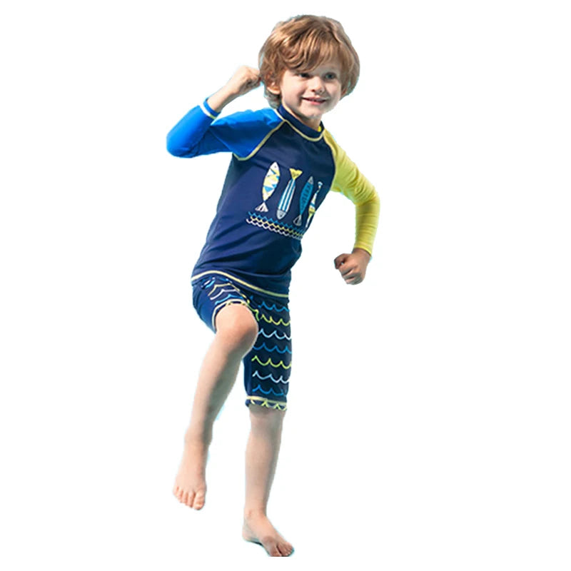 2025 Boys Swim Wear Two Pieces Set 3 to 4 5 6 7 8 9 10 11 12 Years Toddler Shark Print Infantil Long Sleeve Kids Swimming Suits