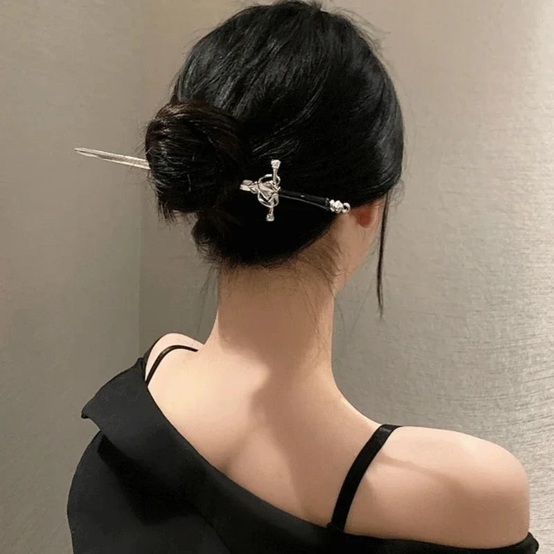 New Chinese Ancient Style Hanfu Hairpin Simple Elegant Headwear Women Geometric Shape Alloy Hair Accessories Headdress Electropl