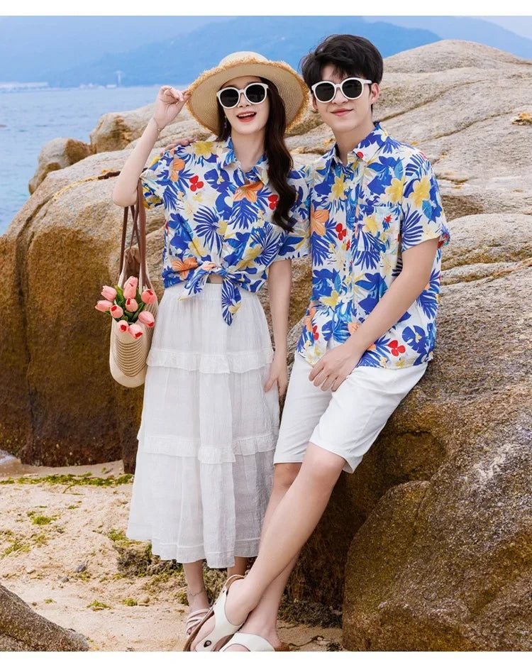 Vacation Family Matching Clothes Sets Mom Daughter Shirts Skirt Casual Dad Son Tops Shorts Resort Parent Child Two Piece Outfit