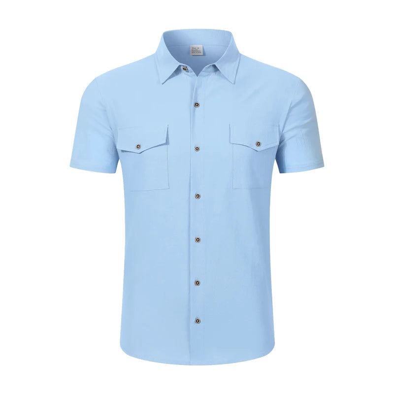 Men's Linen Casual Short Sleeve Shirt Lapel Collar Button Lightweight Breathable Summer Daily Beach Vacation Work Shirt for Men