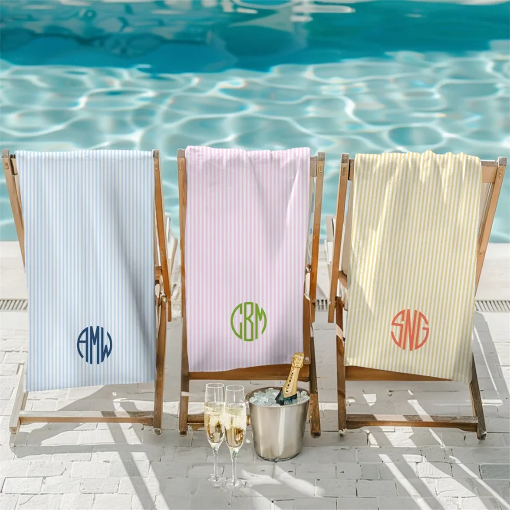 Personalized Towel Monogram Beach Towel Girls Trip Custom Beach Towel Striped Towel with Name Custom Text Towel Preppy Beach