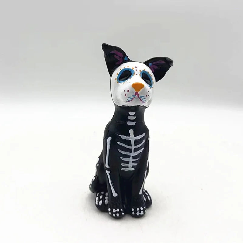 Day of The Dead Dog and Cat Figurine Halloween Statue Sugar Skulls Animal Statue Resin Crafts Home Desk Decorations