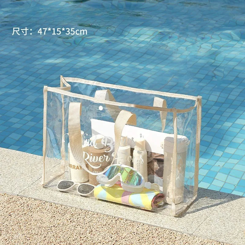 Foldable Clear Waterproof Swimming Bag Large Capacity Portable Beach Tote Handbag for Travel Clothes Toiletries Storage