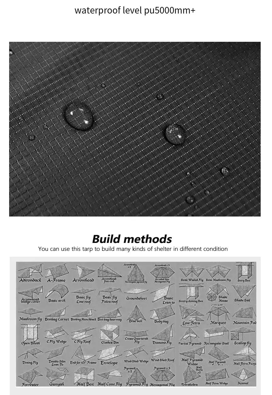 Aricxi 19 points Ultralight Tarp Outdoor Camping Survival Sun Shelter Shade Awning Silver Coating Pergola Waterproof Beach Tent