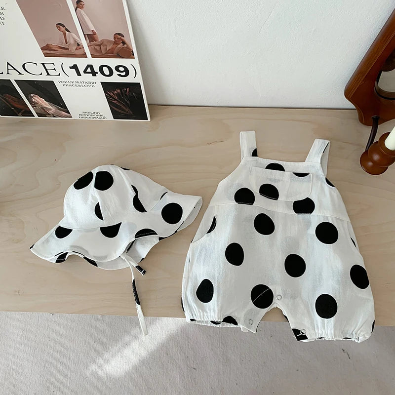 MILANCEL Summer Baby Rompers Toddler Dot Overalls Infant Girls Clothes With Hat Boys Jumpsuit