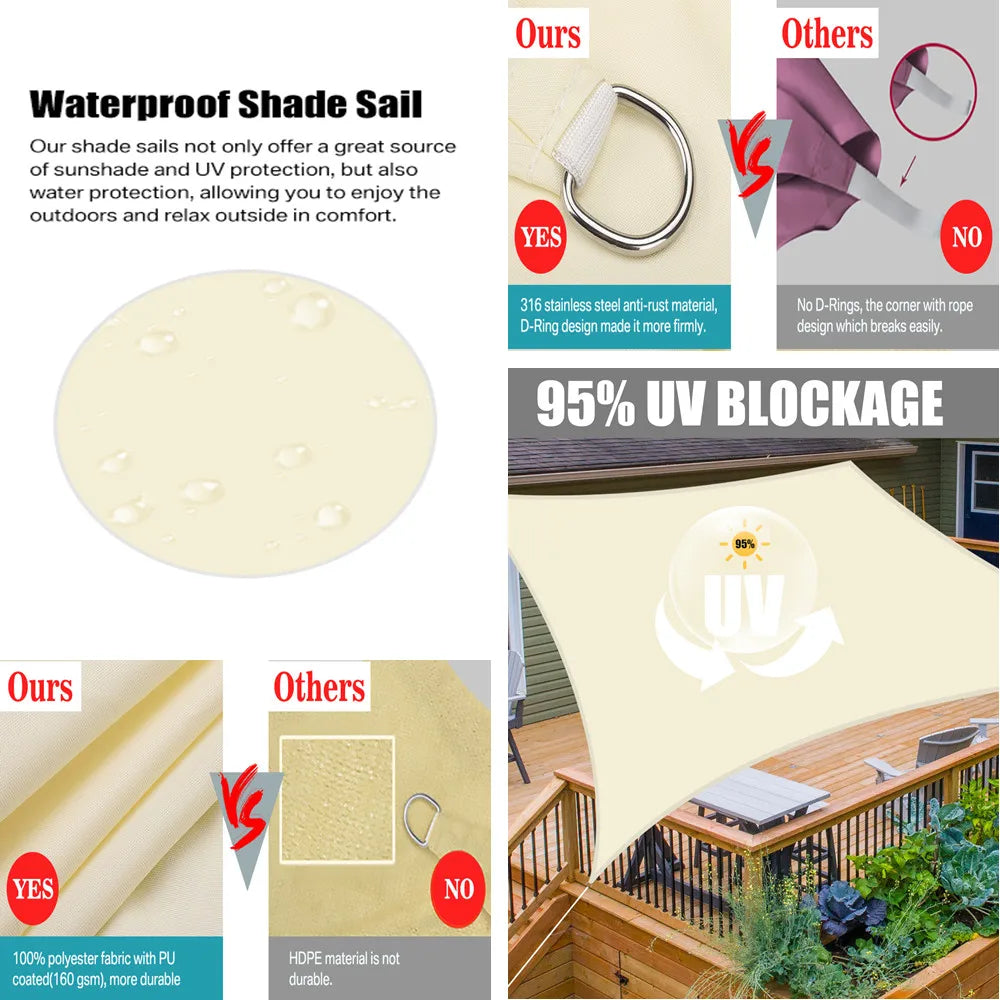 160GSM Waterproof Awning Sunshade Sun Shade Sail For Outdoor Garden Beach Camping Patio Pool Sun Canopy Tent Sun Shelter