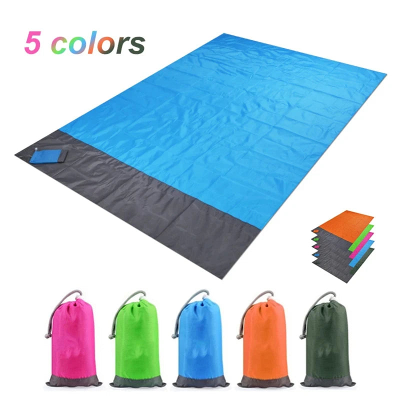 2x2.1m Waterproof Pocket Beach Blanket Folding Camping Mat Mattress Portable Lightweight Mat Outdoor Picnic Mat Sand Beach Mat