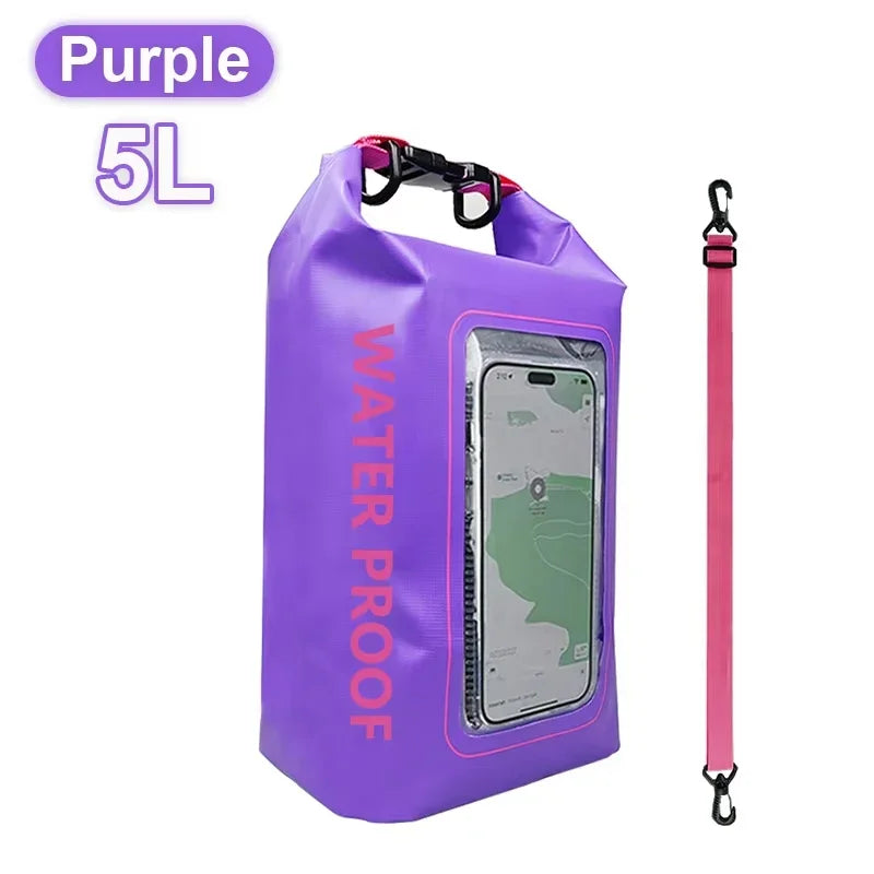 2L/5L Waterproof Dry Bag Touch Screen Swimming Waterproof PVC Bag Rafting Floating Outdoor Sport Bag Surfboard Kayak Storage Bag