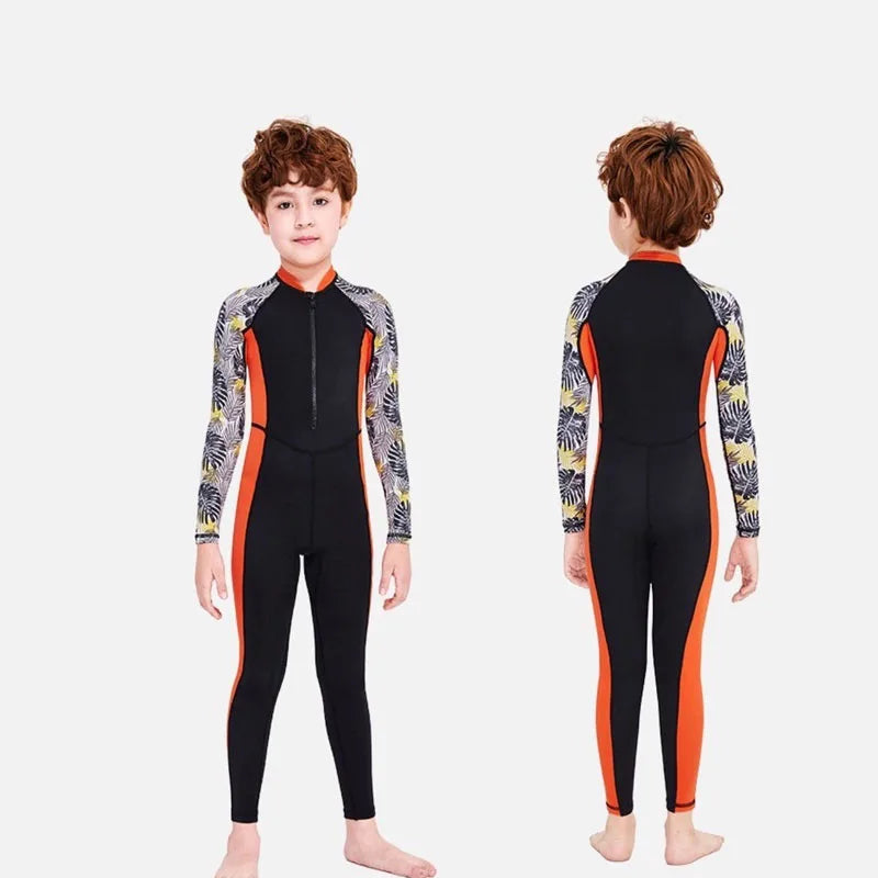 One-Piece Children Swimsuits Kid Swimwear Boys Long Sleeve Sun Protection (including swimming caps)