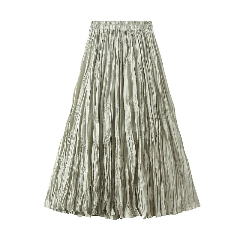 Streamgirl Women Summer Skirts Long Pleated A Line Elegant Solid Big Swing Maxi Skirt Ladies Blue White Beach Skirt Women Luxury