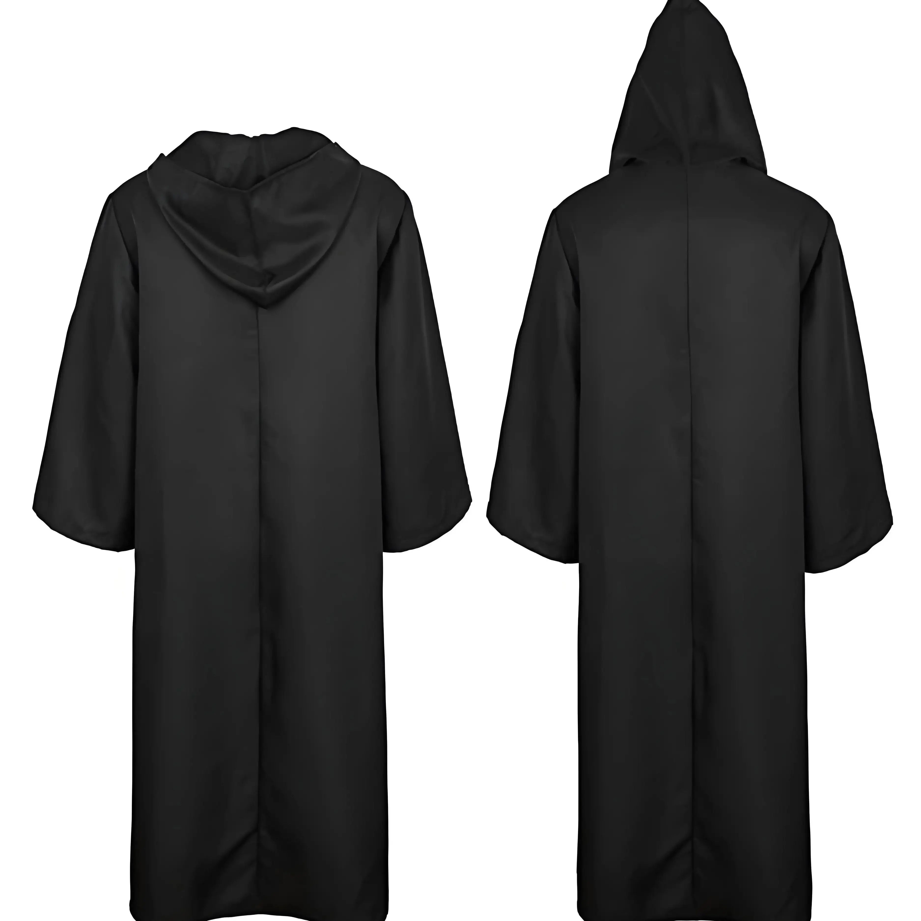 Masquerad Cloak Soft Unisex Hooded Black Robe Witch Long Cape Cosplay Costume Prop Party Performance Supplies Holiday Decoration