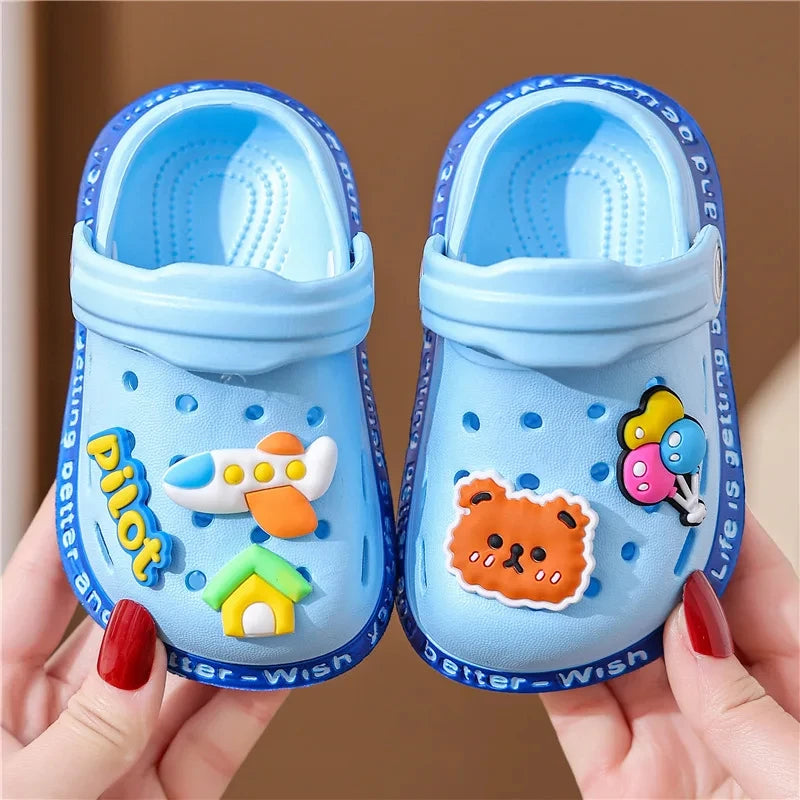 Kids Summer Sandals Hole Children's Shoes Slippers Soft Anti-Skid Cartoon DIY Design Hole Baby Shoes Sandy Beach For Boys Girls
