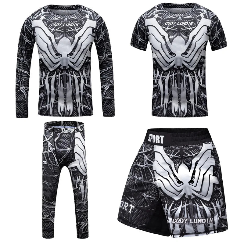 New Kids 4/pcs Sets Rashguard Jiu Jitsu MMA T-shirt+Pant For Children Muay Thai Shorts BJJ Tight Sportsuit MMA Boxing Fightwear