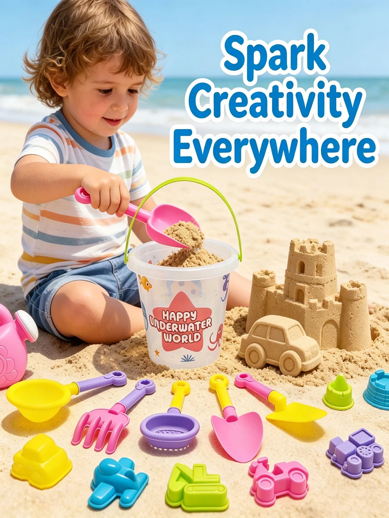 18pcs Beach Toy Set, Children Folding Bucket Summer Sand Pool Beach Game Set, Great Holiday Outdoor Play Tools For Girls Gift