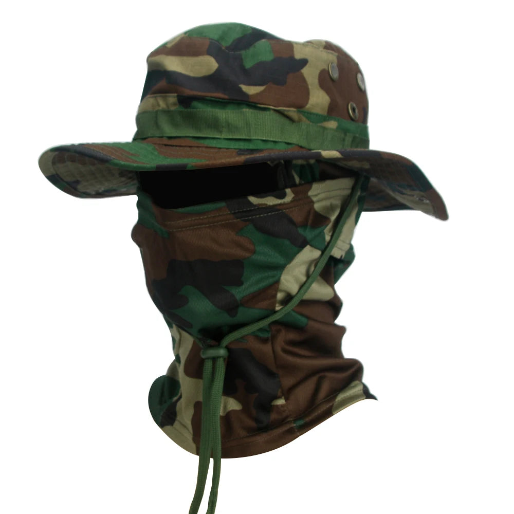 2Pcs/Set Wide-brimmed Hat Balaclava Mixed Set Men Sunscreen Boonie Cap Outdoors Hiking Camping Fishing Hat Sun Hat Fisherman Hat