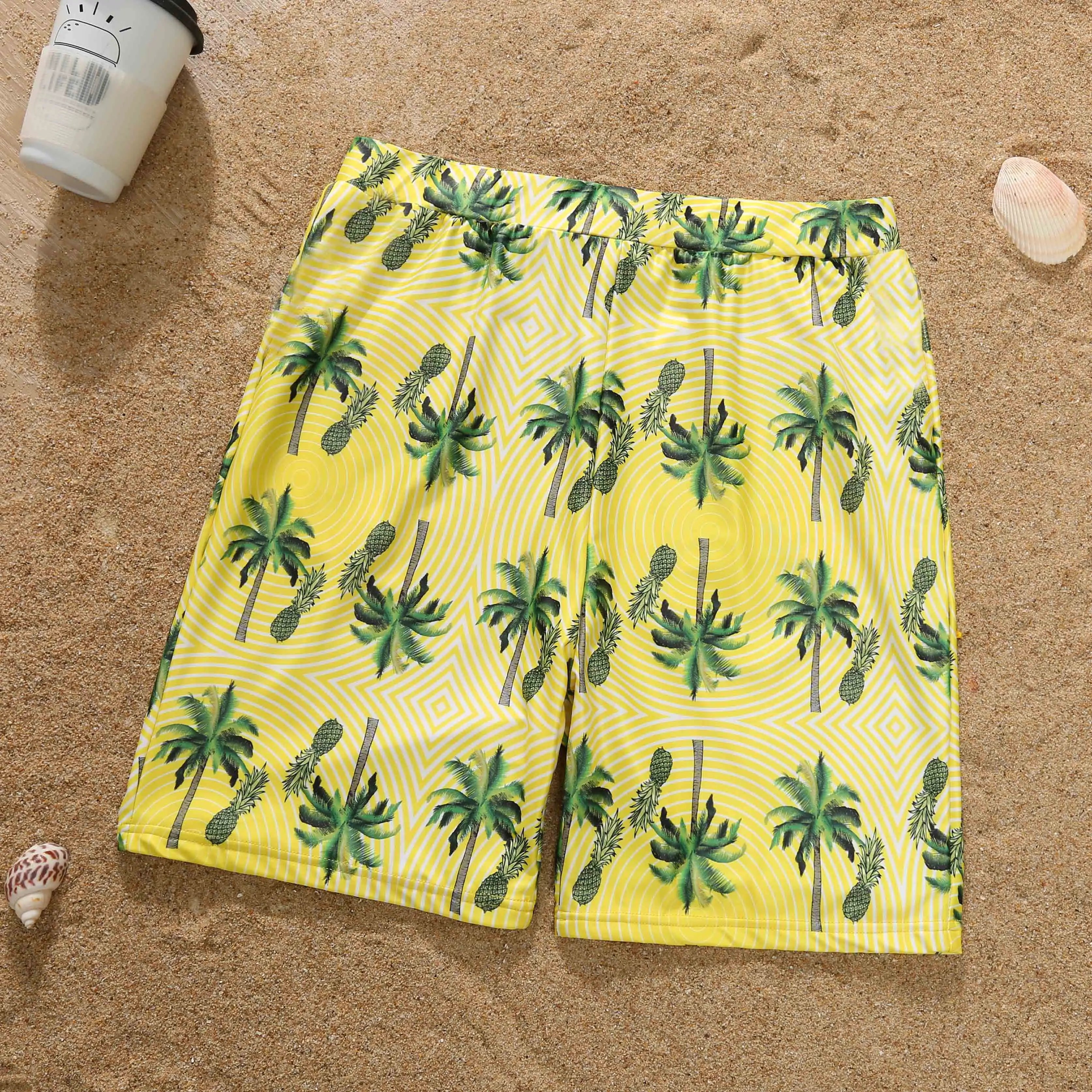 Family Matching Outfits Coconut Tree Print Holiday Look Beachwear Adult Kids Swimsuit Women Girls One-piece Suit Men Boys Shorts