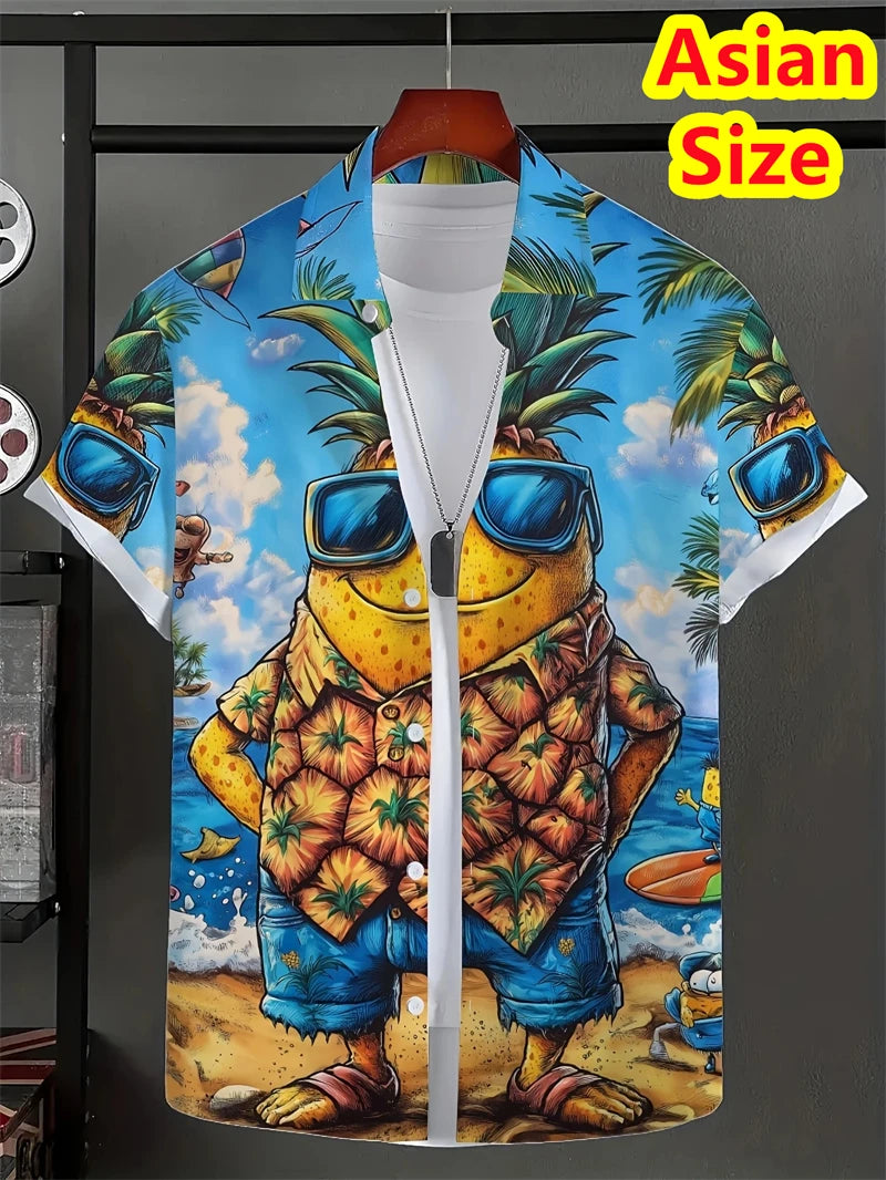 Hawaiian Men's Shirt Abstract Banana Pineapple 3D Printing Tee 2025 Funny Fruit Summer Blouse Lapel Short Sleeves Shirts Tops