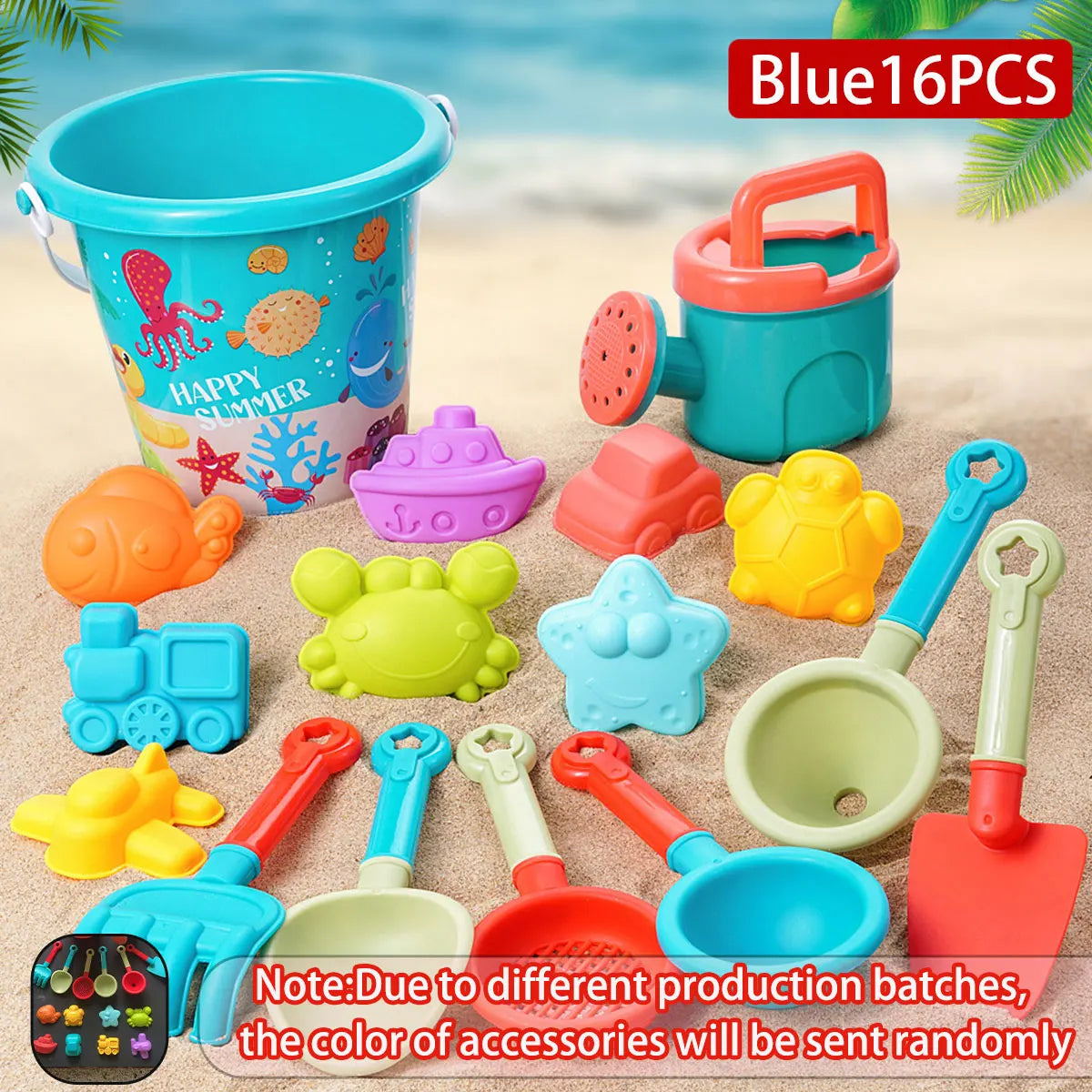Children 10/14/16PCS Beach Toys Summer Outdoor Sand Play Bucket Bottle Shovel Kids Water Game Winter Snow Tool Gift Color Random