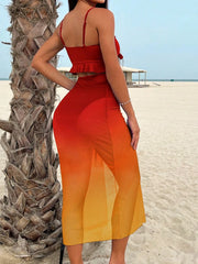 3 Pieces Tie Dye Knot Front Bikinis 2026 Women Ruffle Swimwear Female High Waist Swimsuit & Drawstring Beach Skirt Bathing Suit
