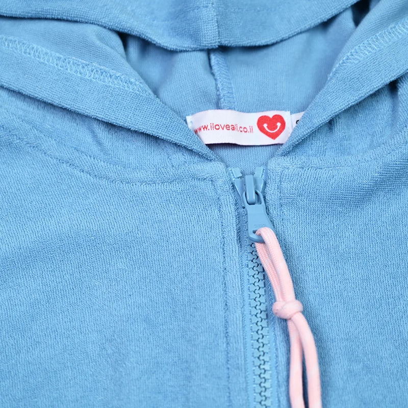 Summer Terry Sibling Clothing Set for Boys And Girls Blue Shirt for Boy Girl Dress Zipper With Colorful Drawstring Teens Outfit