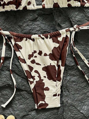 Women Bikini Set 2026 Summer Brown White Cow Print Halter Triangle Tie Side String Sexy Swimwear Female Beach Vacation Bathing S