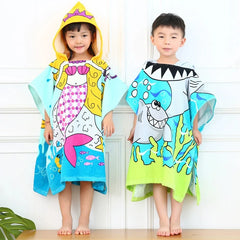 Baby Cartoon Printing Bathrobe Girls Unicorn Beach Towel Boy Shark Dinosaur Bath Towel Kids Hooded Cape Towel Children Bath Item
