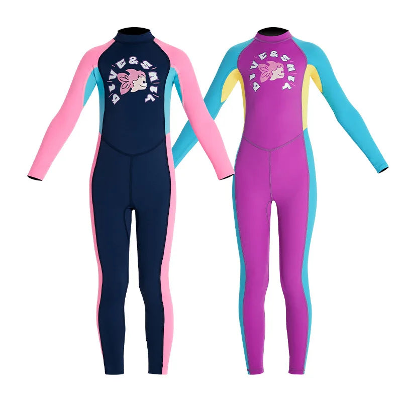 Kid's Full Body Swimwear Boys&Girls One Piece Swimsuit Long-Sleeve Water Sports Rash Guard UPF 50+ Sunsuit Sets 2-8Y
