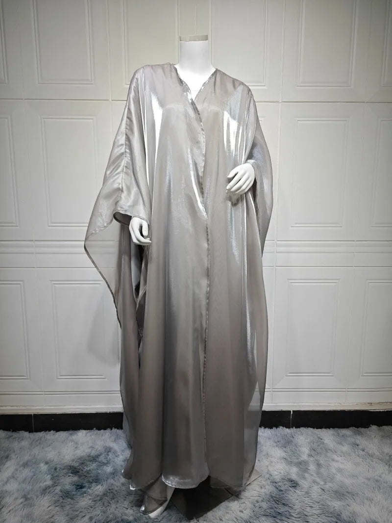 Elegant Arabic Satin Abaya Dress with Hijab Eid Muslim Women Modest Cardigan Islamic Vacation Outfit New in Turkey Kaftan Robe