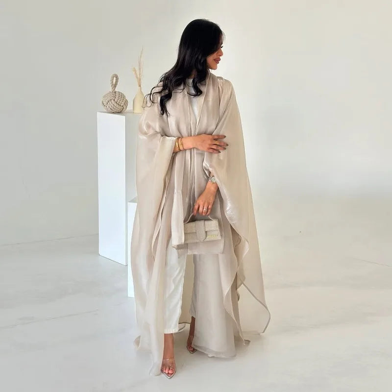 Elegant Arabic Satin Abaya Dress with Hijab Eid Muslim Women Modest Cardigan Islamic Vacation Outfit New in Turkey Kaftan Robe