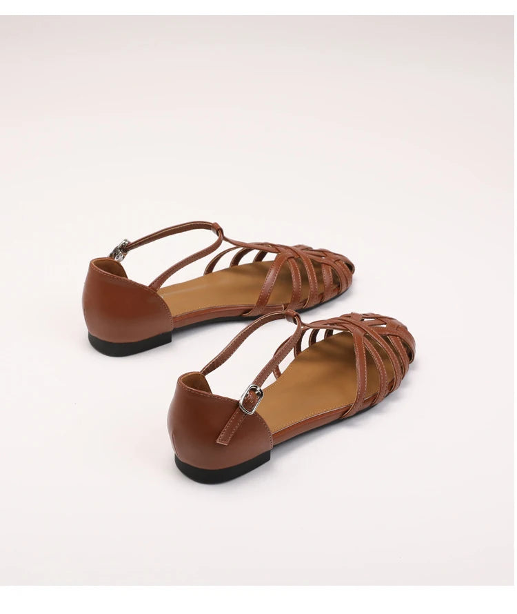 ZAROY Women's Sandals Summer Casual Footwear T-tied Cross Strap Flat Sandals Weave Hollow Roman Sandalia Zapatos сандали