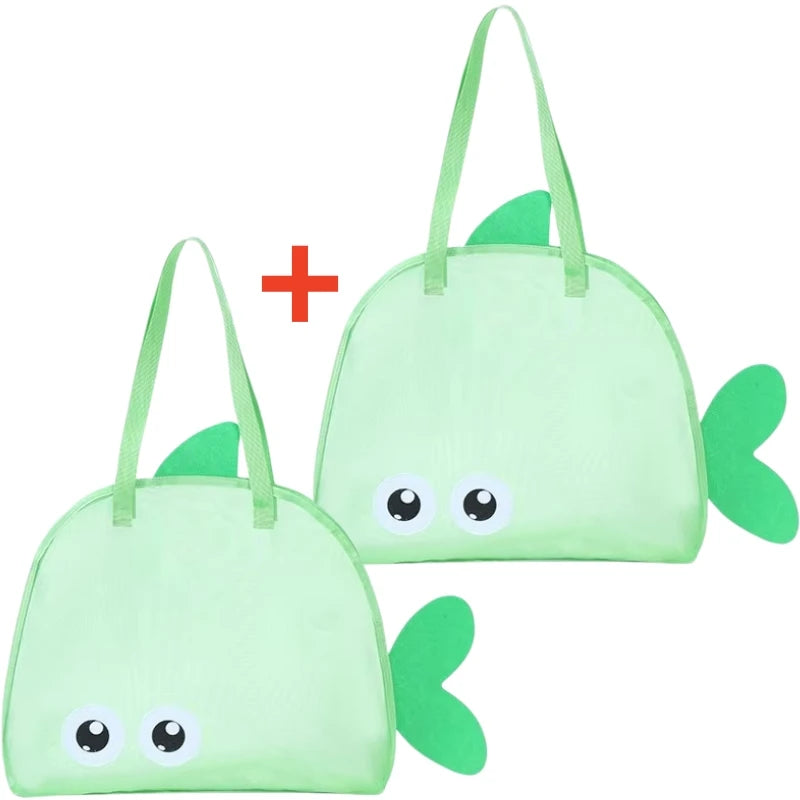 Cartoon Kids Mesh Beach Bag Large Capacity Foldable Sand Toy Storage Tote Lightweight Swim Pool Bag for Gym Travel Camping