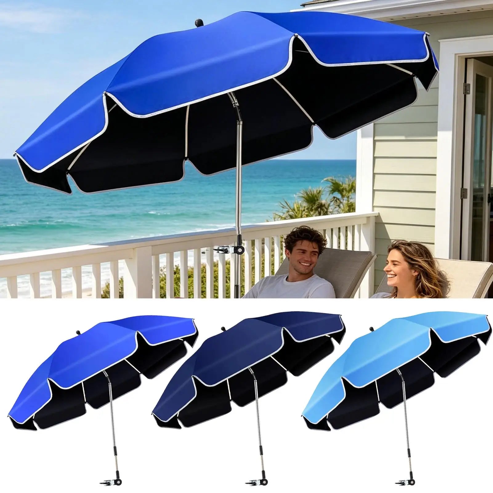 Waterproof Beach Chair Umbrella With Clamp 360 Rotation Fishing Umbrella 23-inch UV-protected Clip Camping Parasol Sun Umbrella