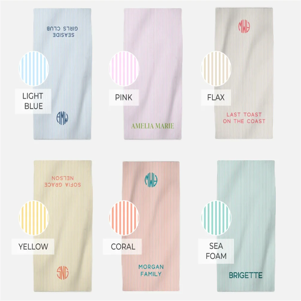 Personalized Towel Monogram Beach Towel Girls Trip Custom Beach Towel Striped Towel with Name Custom Text Towel Preppy Beach