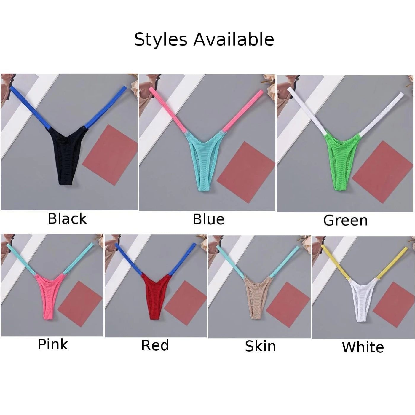 1pc Womens T Back Sexy Underwear Thin Straps Low Waist Multicolor Stitching Thongs Breathable Sexy Hot Mini G-string