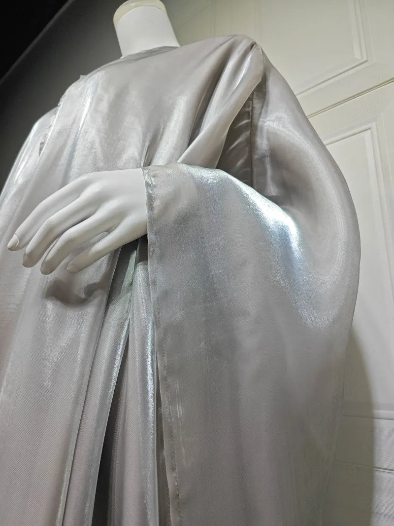 Elegant Arabic Satin Abaya Dress with Hijab Eid Muslim Women Modest Cardigan Islamic Vacation Outfit New in Turkey Kaftan Robe