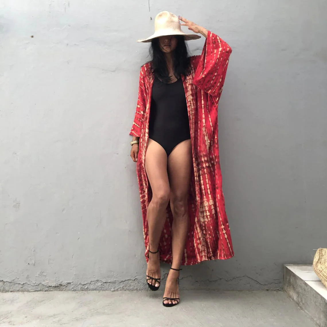 Women's Boho Stripe Tie Dye Swimsuit Cover Up with Belt Tunic Sarong Cardigan Dress Bikini Cover-ups Beach Wear Kimono