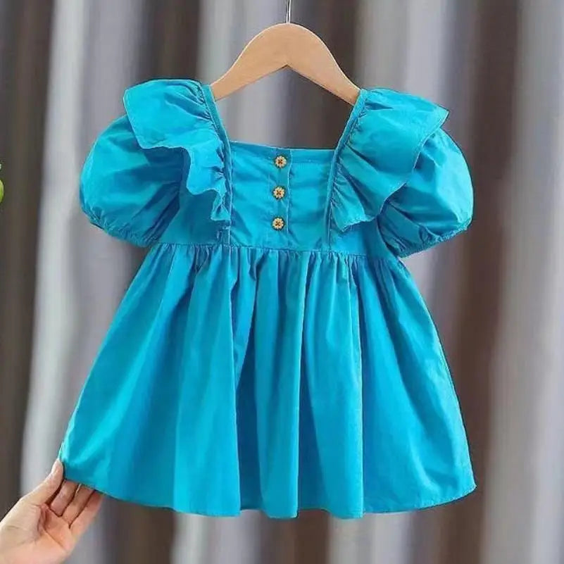 2025 New Children's Dress Girls' Summer Korean Edition Fashion Bubble Sleeves Checkered Strap backless Dress 1-6Y