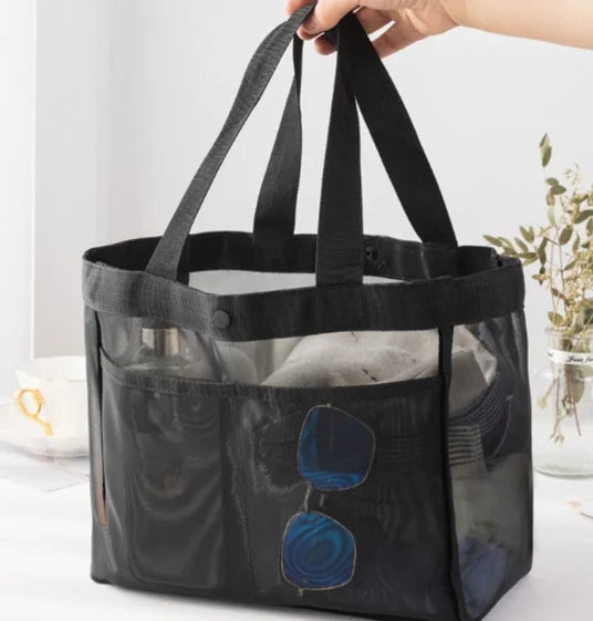 Solid Color Gauze Handbag Transparent Storage Bag Shoulder Bag Beach Bag Large Capacity Mall Transparent Net Shopping Bag 1 PC