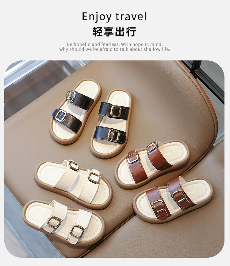 New Summer Slippers Boy Fashion Thick Bottom Flip Flops for Children Cut-outs Girls Beach Shoes