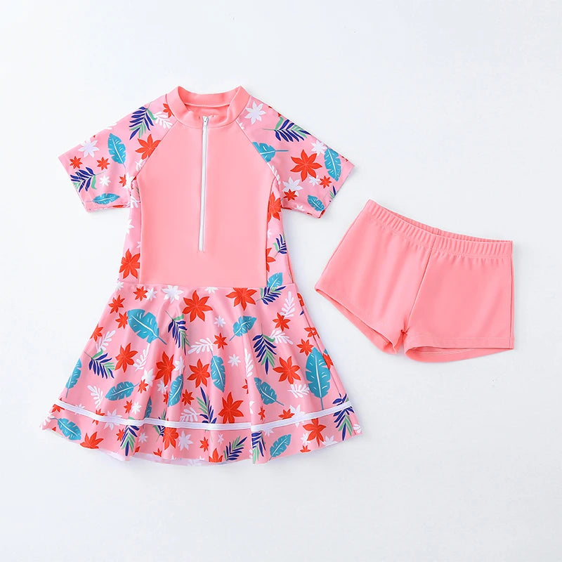 Kids Girl Swimming Suit One Piece Beach Dress Quick Dry Swimwear Teenage Girl Swimsuits Children 3 to 16 Years Girl Bathing Suit