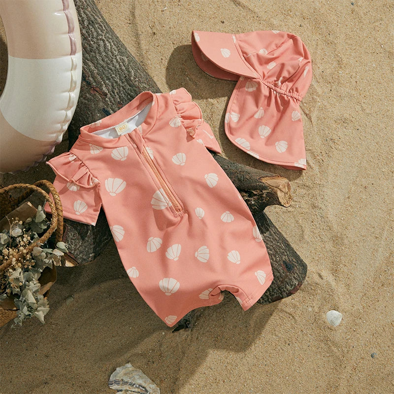 MISOWMNJOY Infant Baby Girl Summer Swimsuit Rash Guard Kids Beachwerar Short Sleeve Mermaid Kids Bathing Suit with Swim Cap