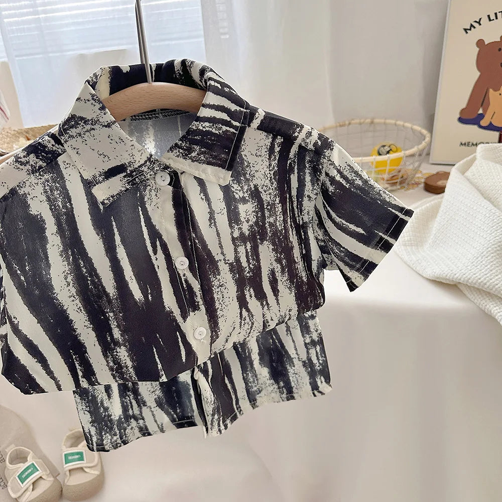 2pc New Children's Set Short-sleeve Shirt and Shorts Two-piece Beach Style Baby Clothes for Boys Summer Kids Clothing