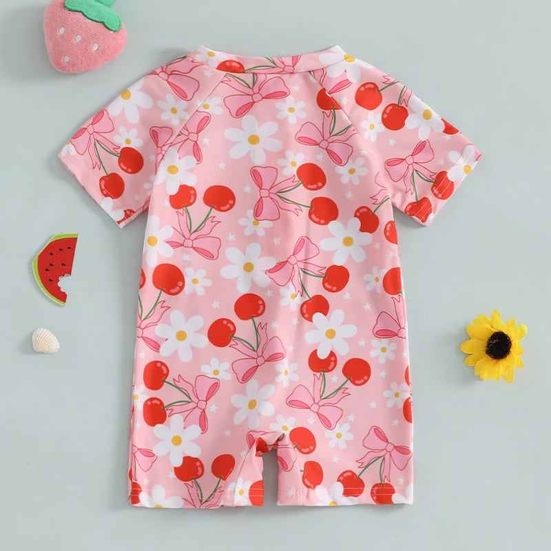 0-3Years Baby Boy Girl Rash Guard Swimsuits Fashion Print Short Sleeve Zip Up Rompers Bathing Suit Toddlers Swimwears Beachwear