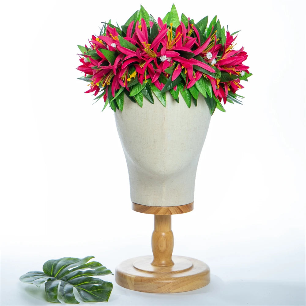 Artificial Maile Leaf Spider Lily Flowers Tropical Haku Head Lei Po'o Hawaii Crown Handcrafted Gifts Hula Dancing Performace