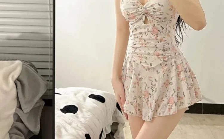 Women Korean Sexy One Piece Swimsuit Tummy Control Slimming High Waisted Bathing Suit Hot Spring Beachwear Elegant Swimsuit
