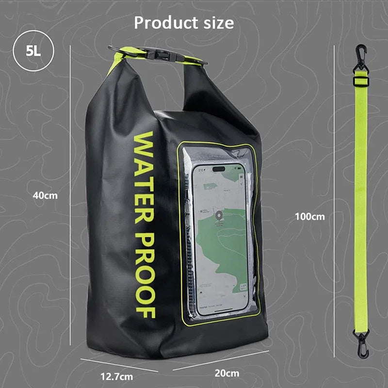 2L/5L Waterproof Dry Bag Touch Screen Swimming Waterproof PVC Bag Rafting Floating Outdoor Sport Bag Surfboard Kayak Storage Bag