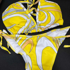 Luxury Design Women's Sexy Small Chest Push-up Kini Set Swimsuit Brand Beach Swimsuit Print Belly-covering Slimming Swimsuit