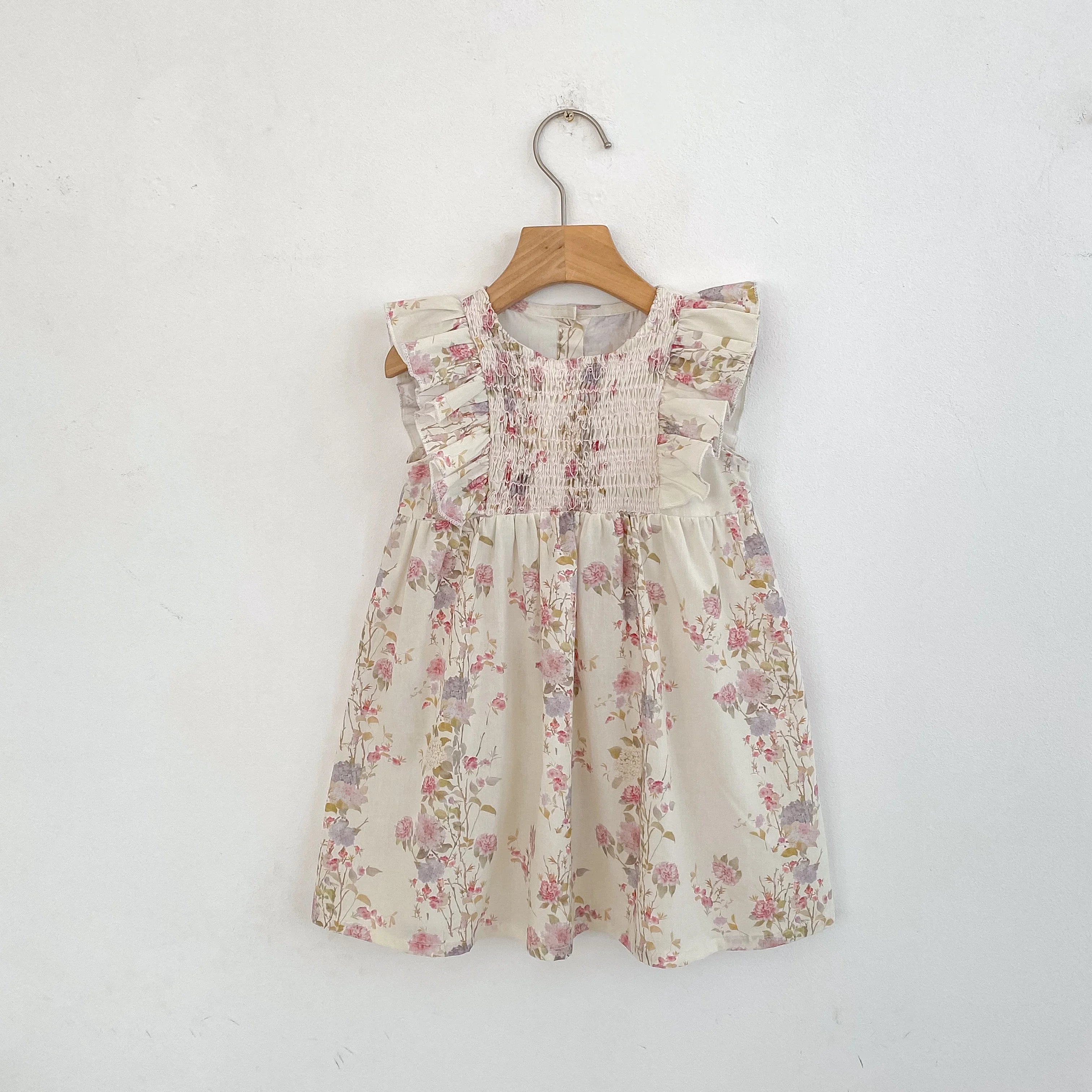 Girls Pink Floral Dress Ruffle Baby Romper Dress Summer Kids Short Sleeve Beach Dresses Toddler Bodysuit Sister Family Clothes