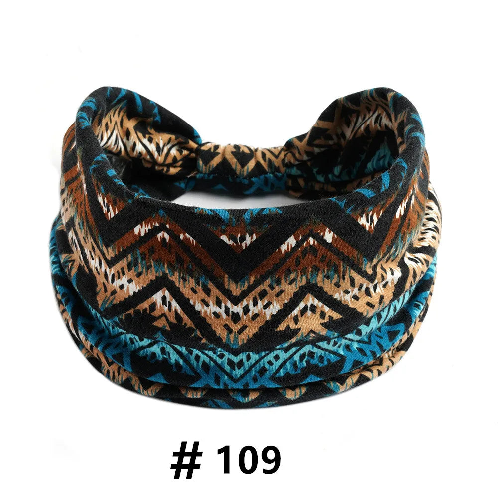 Boho African Headbands for Women Wide Cotton Turban Headwrap  Knot Elastic Hairbands Bandeau Sport Workout Yoga Hair Accessories