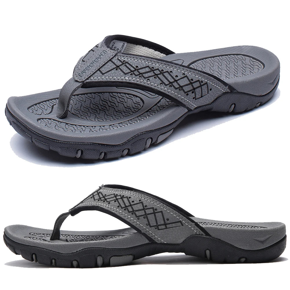 Jumpmore Summer Flip Flops Men Shoes Outdoor Fashion PU Leather Flat Shoes Beach Holiday Shoes Size 40-50
